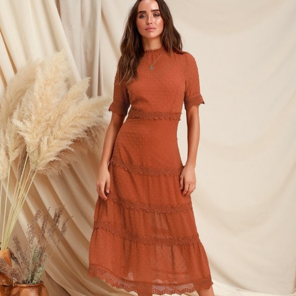 Lulus Dresses & Skirts - Lulu’s burnt orange rust sheer midi dress NWT